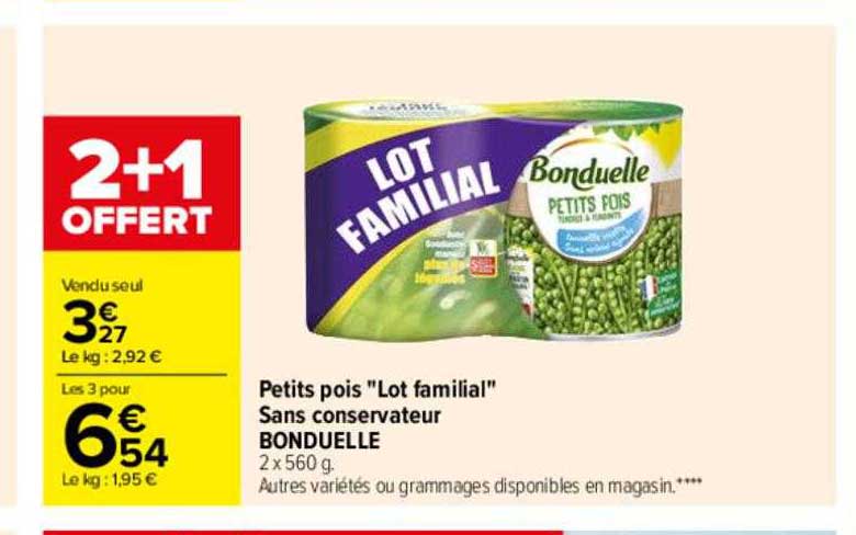 Petits Pois "lot Familial" Sans Conservateur Bonduelle 2+1 Offert