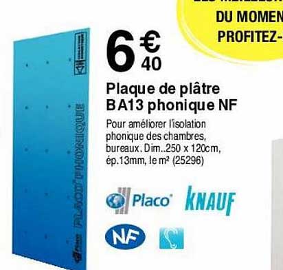 plaque de plâtre b a13 phonique nf placo