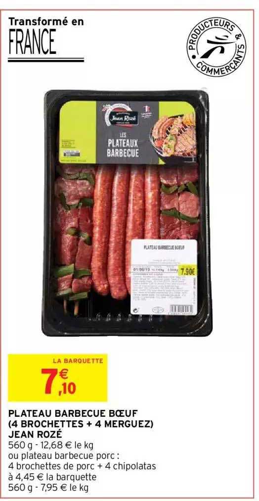 plateau barbecue boeuf (4 brochettes + 4 merguez) jean rozé