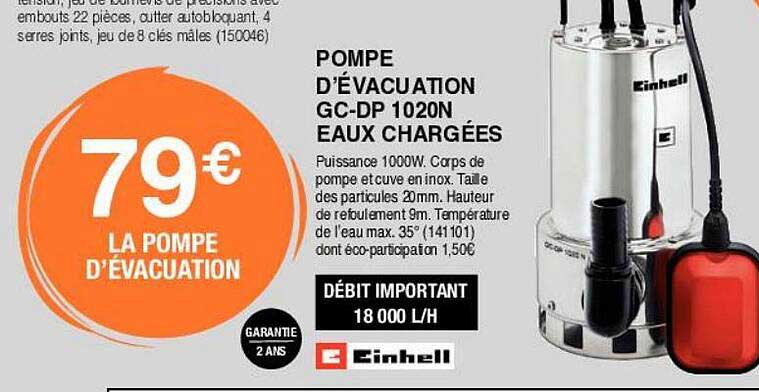 pompe d'évacuation gc-dp 1020n eaux chargées einhell