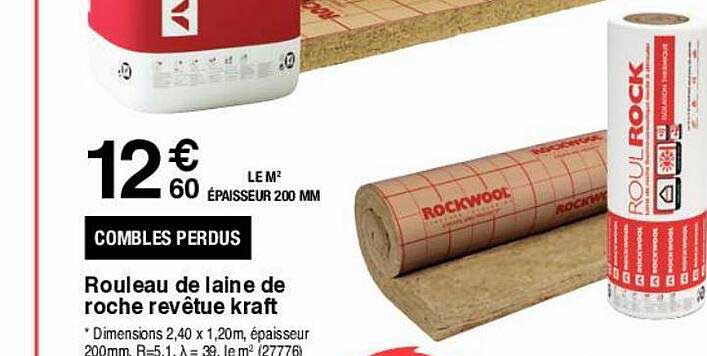rouleau de laine de roche revêtue kraft