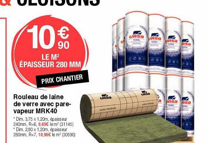 rouleau de laine de verre avec pare-vapeur mrk40