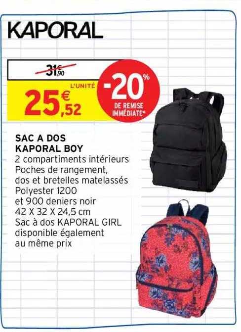 sac à dos kaporal boy -20% de remise immédiate