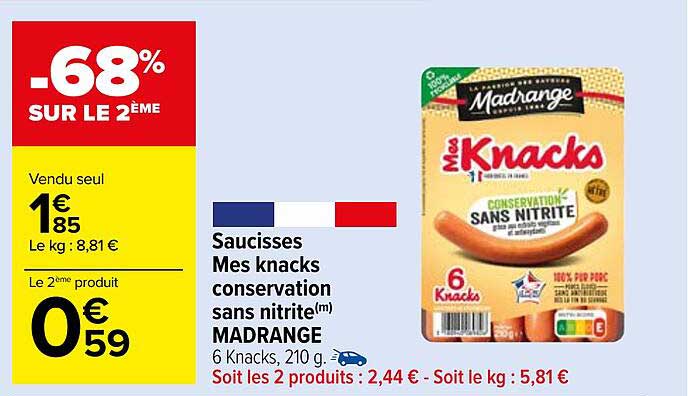 saucisses mes knacks conservation sans nitrite madrange -68% sur le 2ème