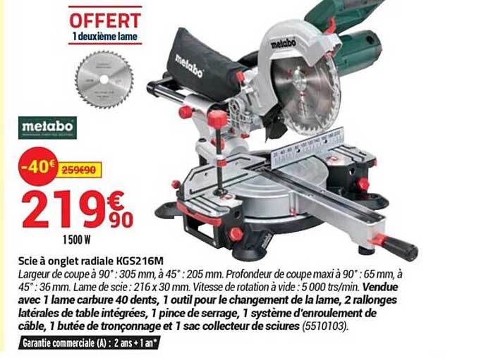 scie à onglet radial kgs216m metabo