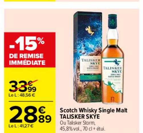 scotch whisky single malt talisker skye -15% de remise immédiate