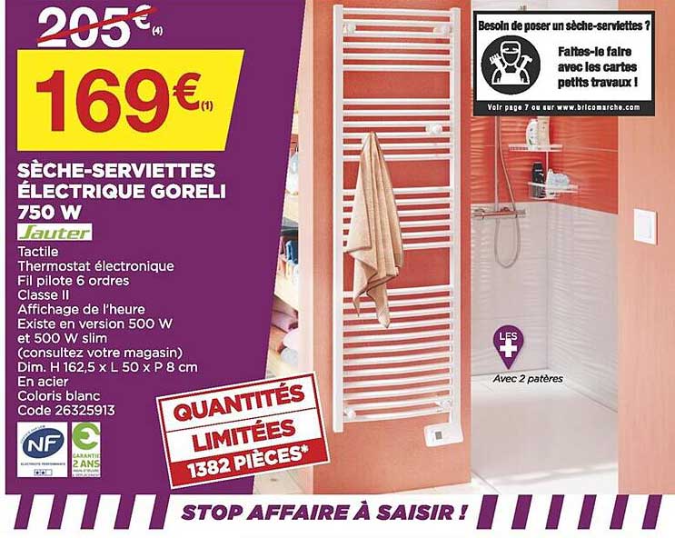 sèche-serviettes électrique goreli 750w sauter