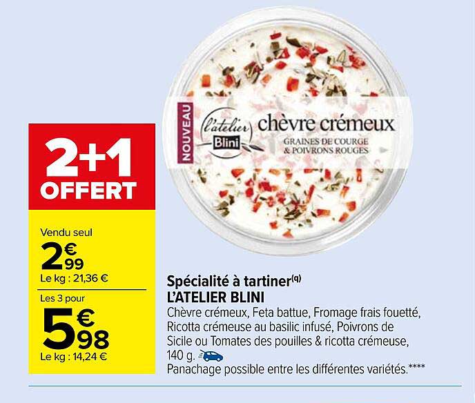 spécialité à tartiner l'atelier blini 2+1 offert