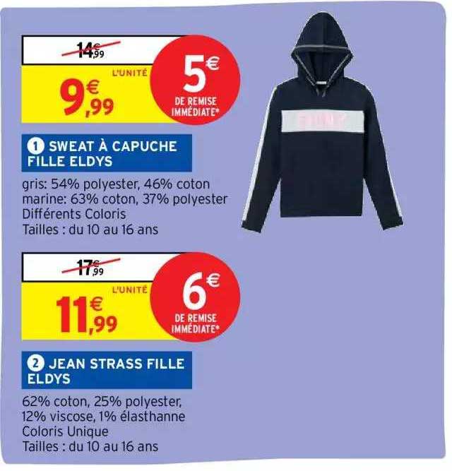 sweat à capuche fille eldys, jean strass fille eldys