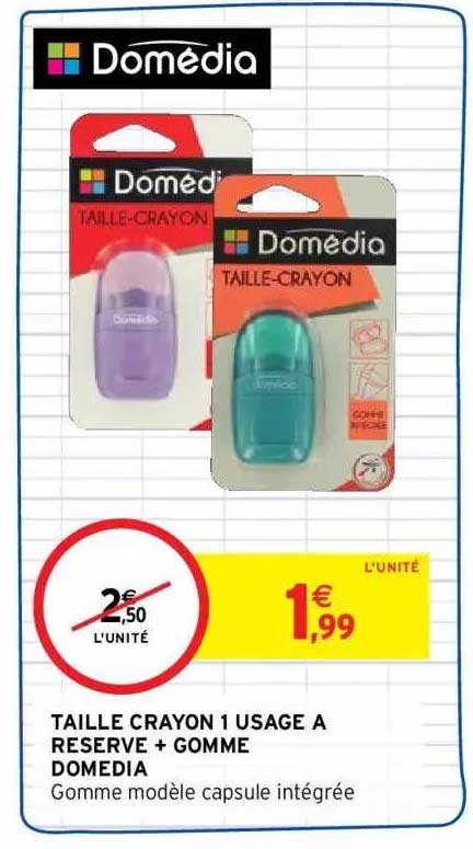 taille crayon 1 usage à reserve + gomme  domedia