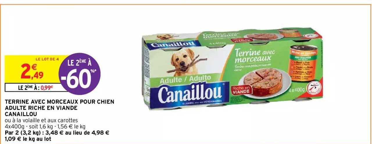 terrine avec morceaux pour chien adulte riche en viande canaillou