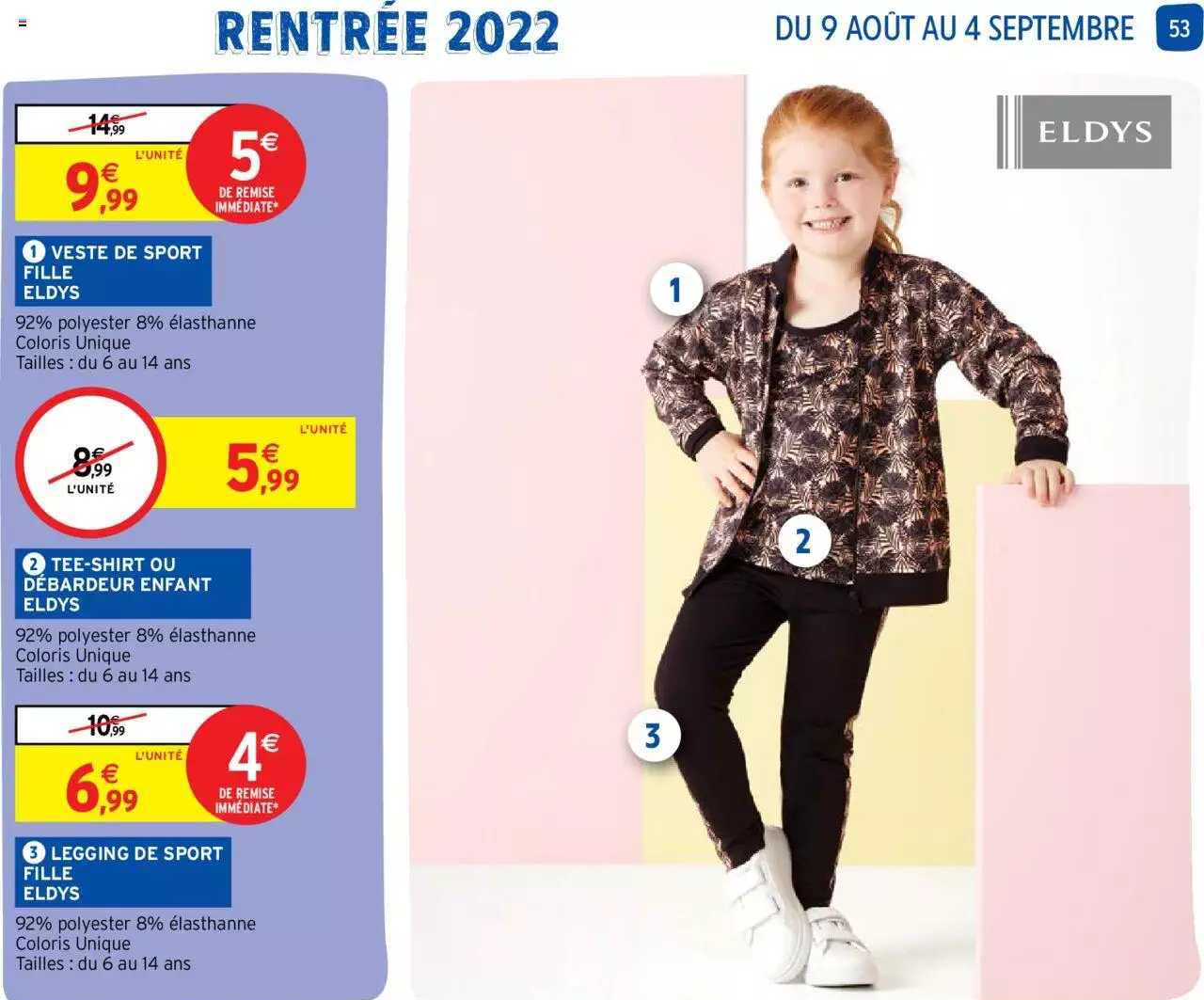 veste de sport fille eldys, tee-shirt ou débardeur enfant eldys, legging de sport fille eldys