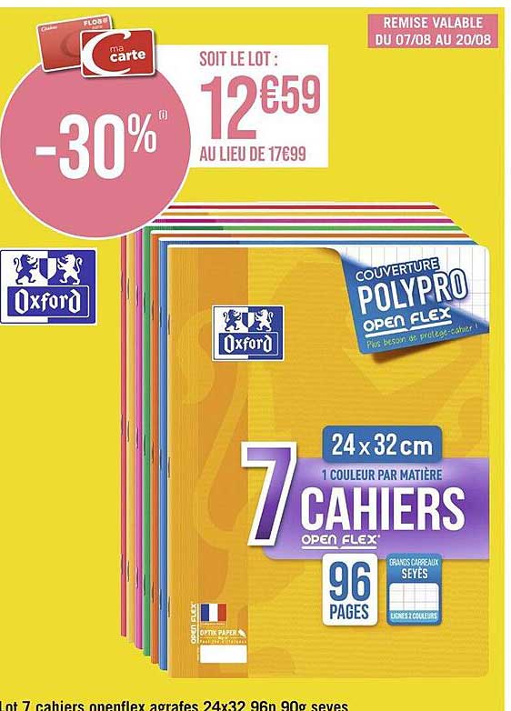 lot 7 cahiers openflex agrafes 24 x 32 96p 90g seyes oxford