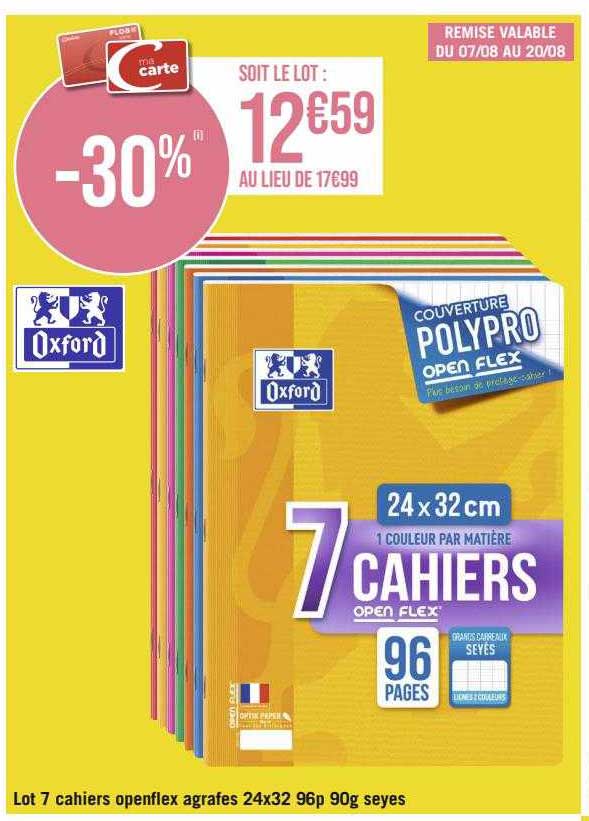 lot 7 cahiers openflex agrafes 24 x 32 96p 90g seyes oxford