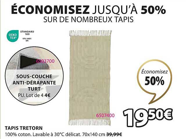 sous-couche anti-dérapante turt, tapis tretorn