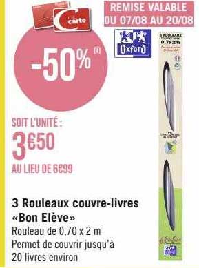 3 rouleaux couvre-livres «bon élève» oxford