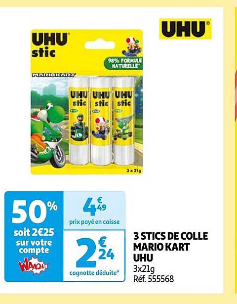 3 stics de colle mario kart uhu