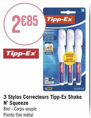 3 stylos correcteurs tipp-ex shake n'squeeze