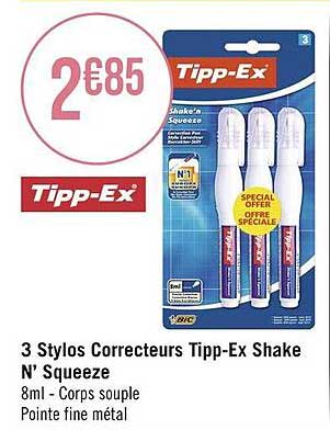 3 stylos correcteurs tipp-ex shake n'squeeze