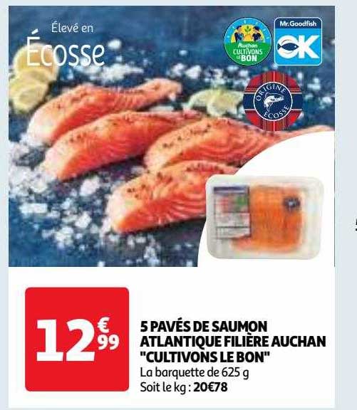 5 Pavés De Saumon Atlantique Filière Auchan "cultivons Le Bon"