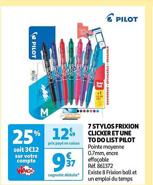 7 stylos frixion clicker et une to do list pilot