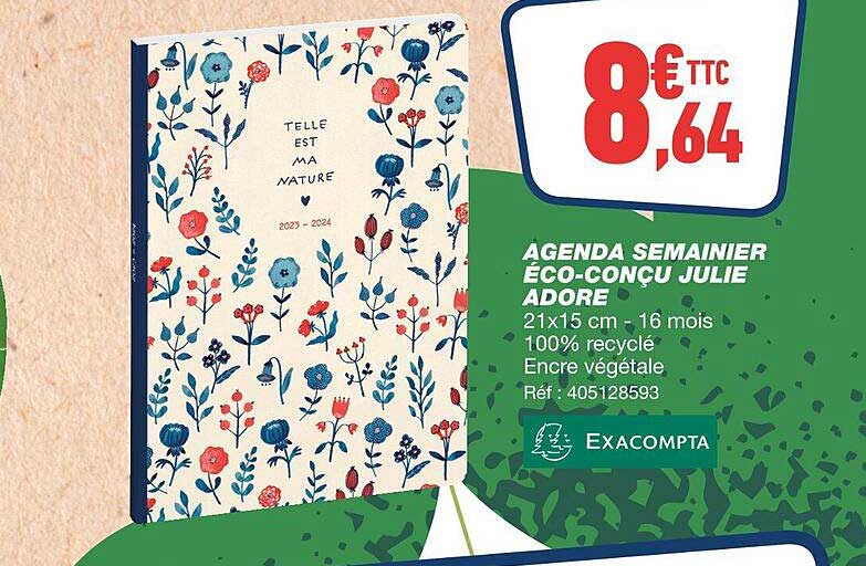 agenda semainier éco-conçu julie adore exacompta