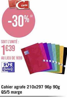 cahier agrafe 210 x 297 96p 90 g q5/5 marge oxford