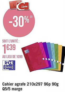 cahier agrafe 210 x 297 96p 90g q5/5 marge oxford