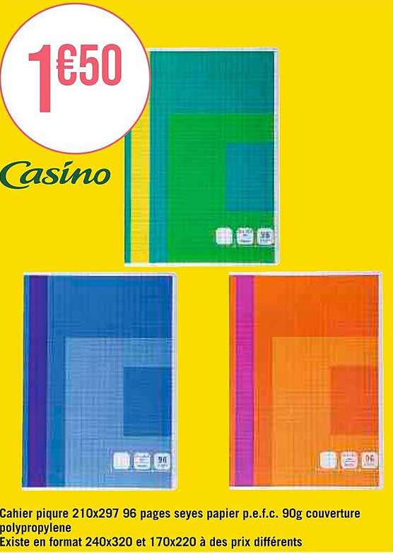 cahier piqûre 210 x 297 96 pages seyes papier p.e.f.c. 90g couverture polypropylène