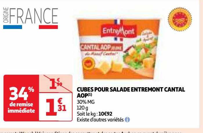 cubes pour salade entre mont cantal aop