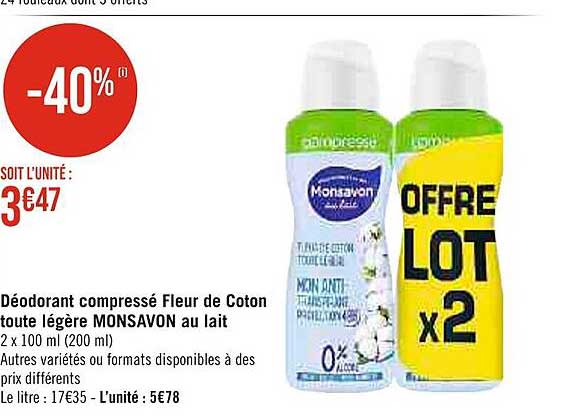 déodorant compressé fleur de coton toute légère monsavon au lait