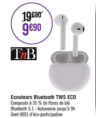 écouteurs bluetooth tws éco t'nb
