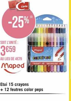 étui 15 crayons + 12 feutres color peps maped