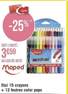 étui 15 crayons + 12 feutres color peps maped