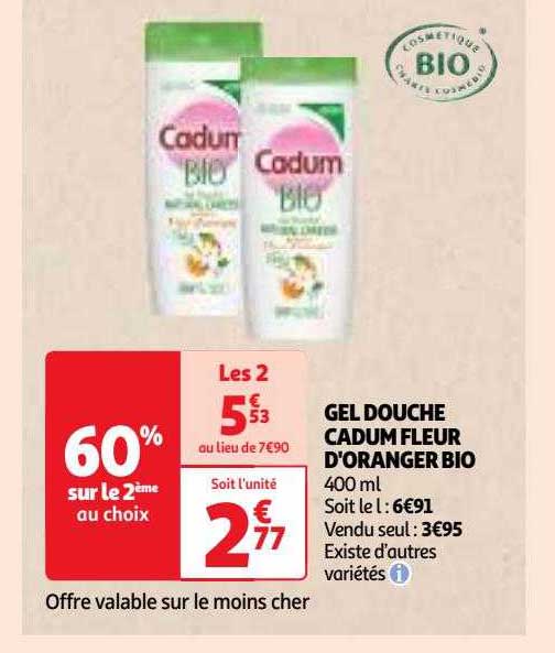 gel douche cadum fleur d'oranger bio