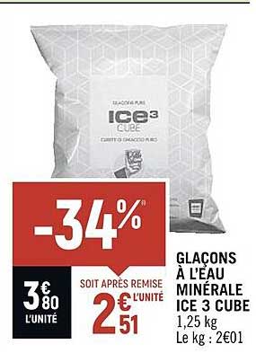 glaçons à l'eau minérale ice 3 cube