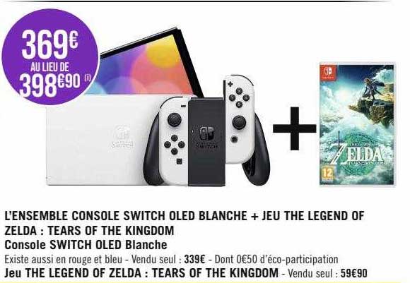 L'ensemble Console Switch Oled Blanche + Jeu The Legend Of Zelda : Tears Of The Kingdom