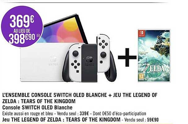 l'ensemble console switch oled blanche + jeu the legend of zelda : tears of the kingdom