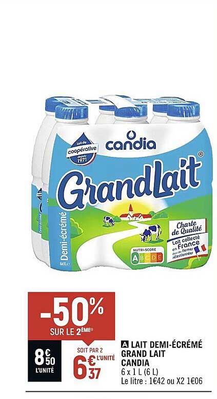 lait demi-écrémé grand lait candia