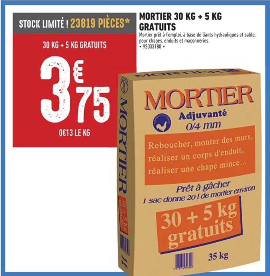 mortier 30 kg + 5 kg gratuits