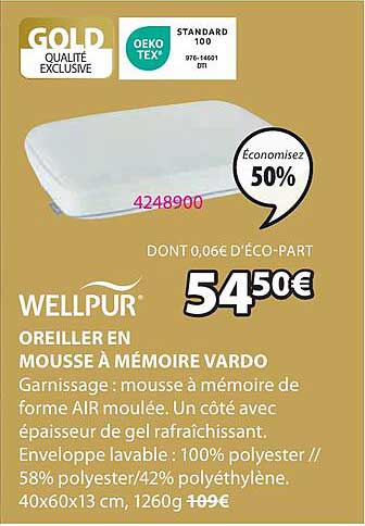 Oreiller En Mousse à Mémoire Vardo Wellpur