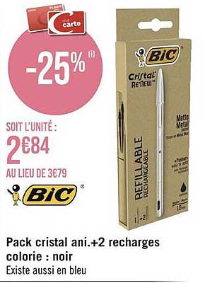 pack cristal ani. + 2 recharges colorie :  noir bic