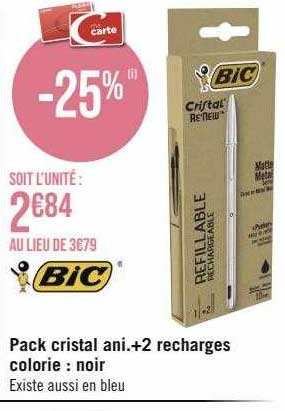 pack cristal ani. + 2 recharges colorie : noir bic