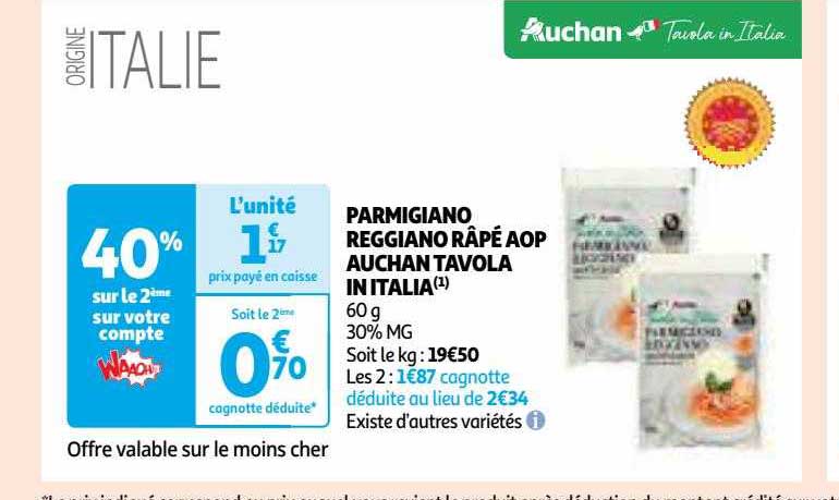 parmigiano reggiano râpé aop auchan tavola in italia