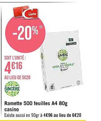 Ramette 500 Feuilles A4 80 G Casino