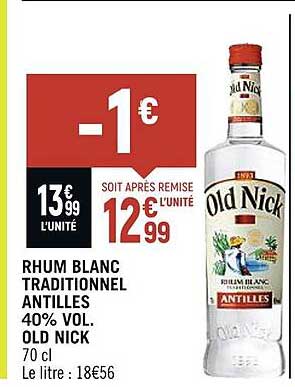 rhum blanc traditionnel antilles 40% vol. old nick
