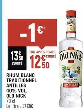 rhum blanc traditionnel antilles 40% vol. old nick