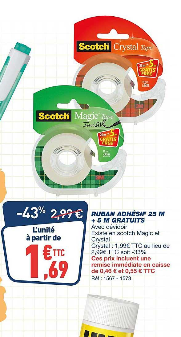 ruban adhésif 25 mn + 5 m gratuits scotch