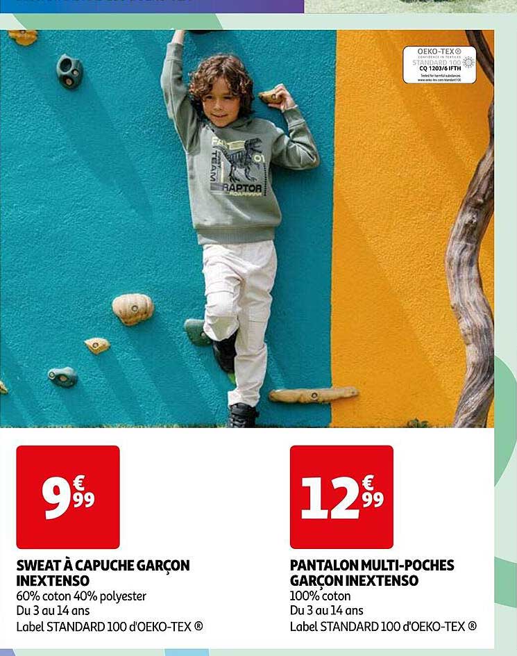 sweat à capuche garçon inextenso, pantalon multi-poches garçon inextenso