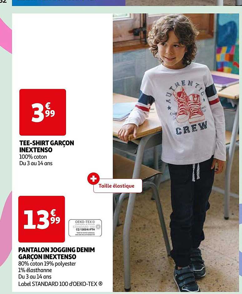 tee-shirt garçon inextenso, pantalon jogging denim garçon inextenso